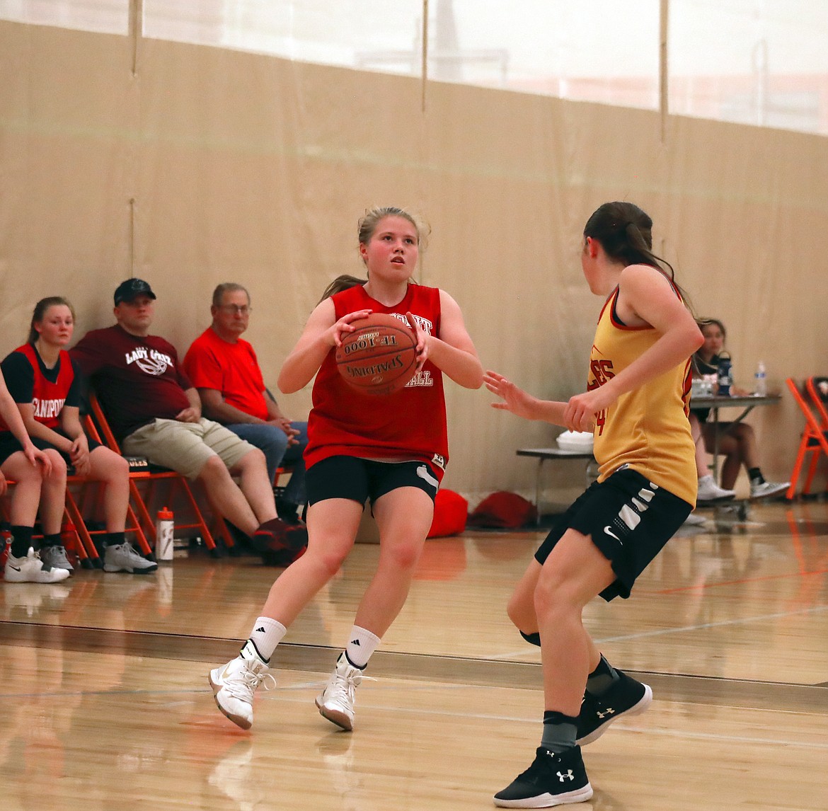 (Photo by KYLE CAJERO)
Maddie Morgan prepares to take a transition two in the second half of Sandpoint&#146;s 45-17 win over a team featuring athletes from St. John&#146;s-Endicott-Lacrosse.