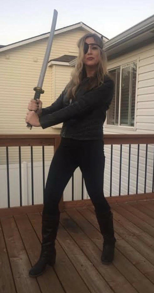 Courtesy photo
Just two weeks after Katie Wilson was diagnosed with ocular melanoma in 2017, she dressed up for Halloween as the Black Mamba with an eye patch in the movie &#147;Kill Bill.&#148; The movie typifies how Wilson makes the best of her life-threatening situation, her sister Elaina Matthews said.