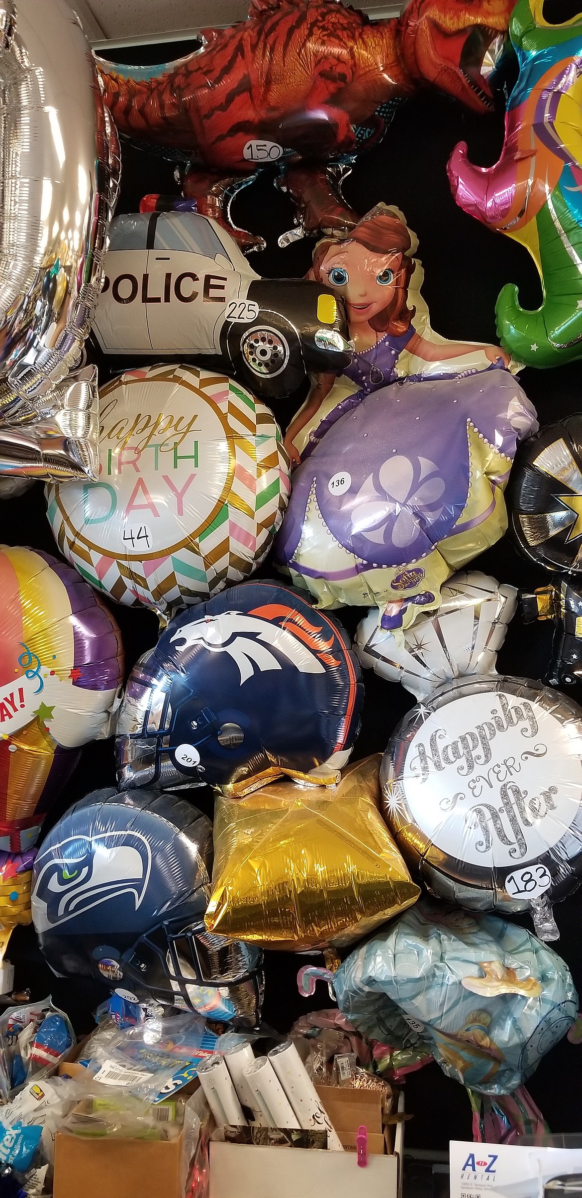 Just a few of the over 200 balloons on display in the store that can be filled with either air or helium. (Photo by Beth Hanggeli)