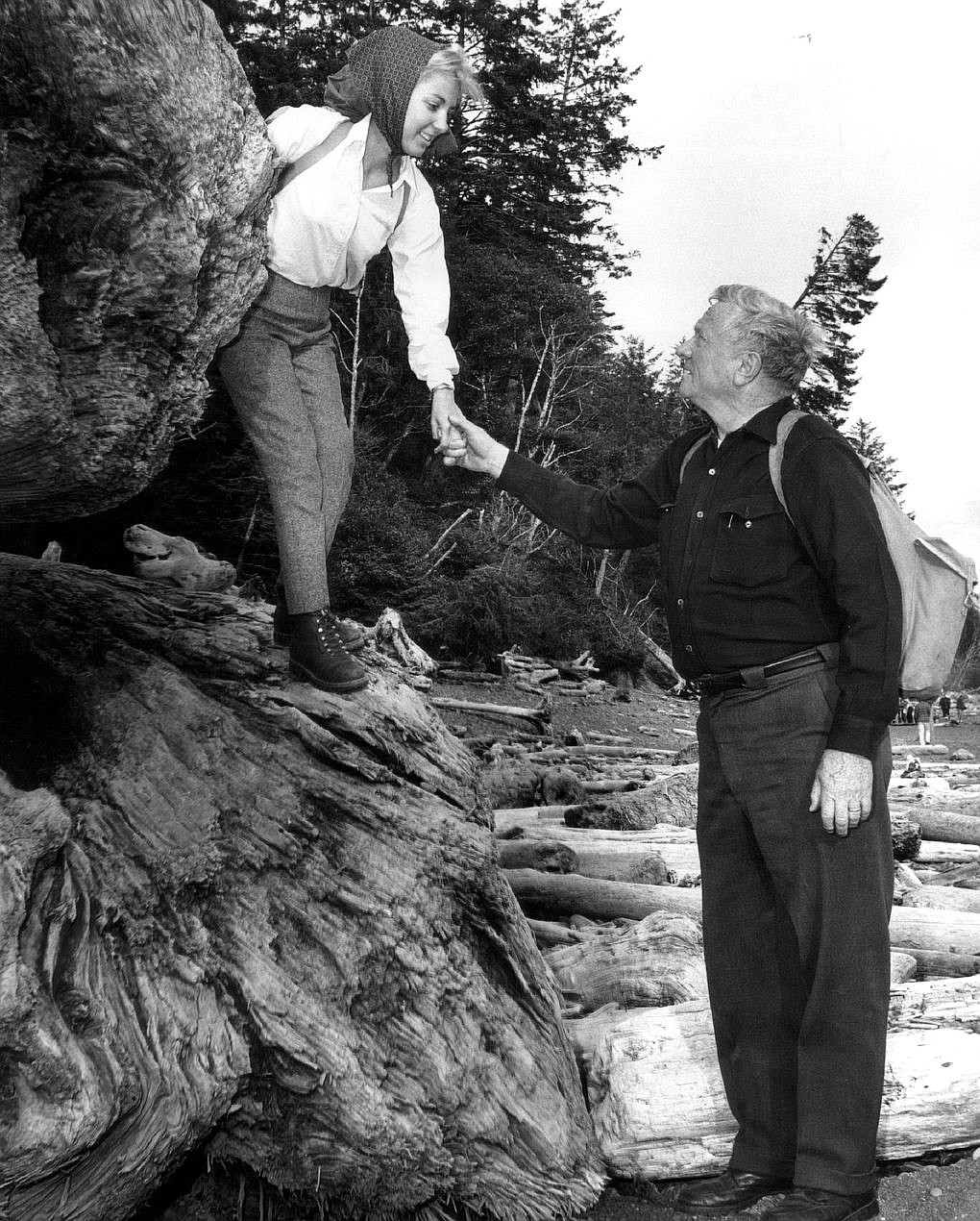 PHOTO COURTESY SEATTLE TIMES 
Justice William O. Douglas and third wife Joan in Northwest wilderness where he grew up and fought to preserve.