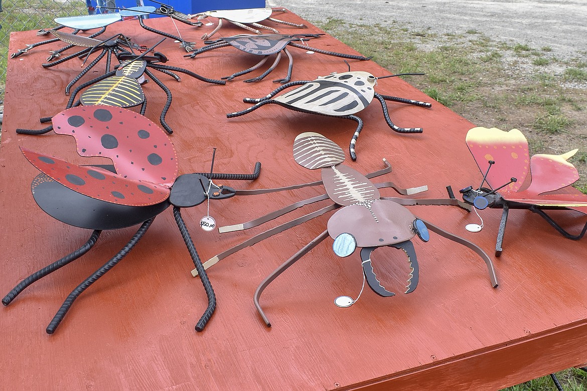 Jimmy Jones brought a table full of painstakingly detailed metal insects and arachnids to the Yaak School Arts and Crafts Fair on June 30, 2018. Jones said his main business is the wood burning stoves he also had for sale, but that he enjoys making the art &#151; which began as a way to use scrap metal &#151; much more than the stoves. (Ben Kibbey/The Western News)