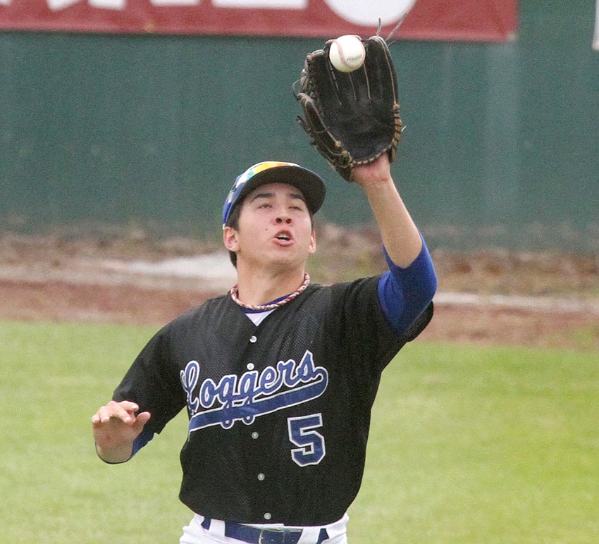 Center fielder Tripp Zhang with the second out top of first inning in Sunday's Big Bucks championship game vs. Bitterroot Bucs. (Paul Sievers/The Western News)