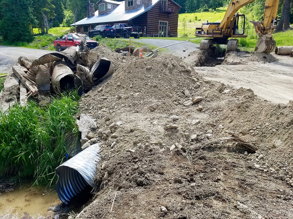 Photo by MARY REHNBORG
The destroyed culvert near the affected homeowner&#146;s residence in Mullan. It was from this washed out culvert that the flow of water and debris made its way to the Coeur d&#146;Alene River.