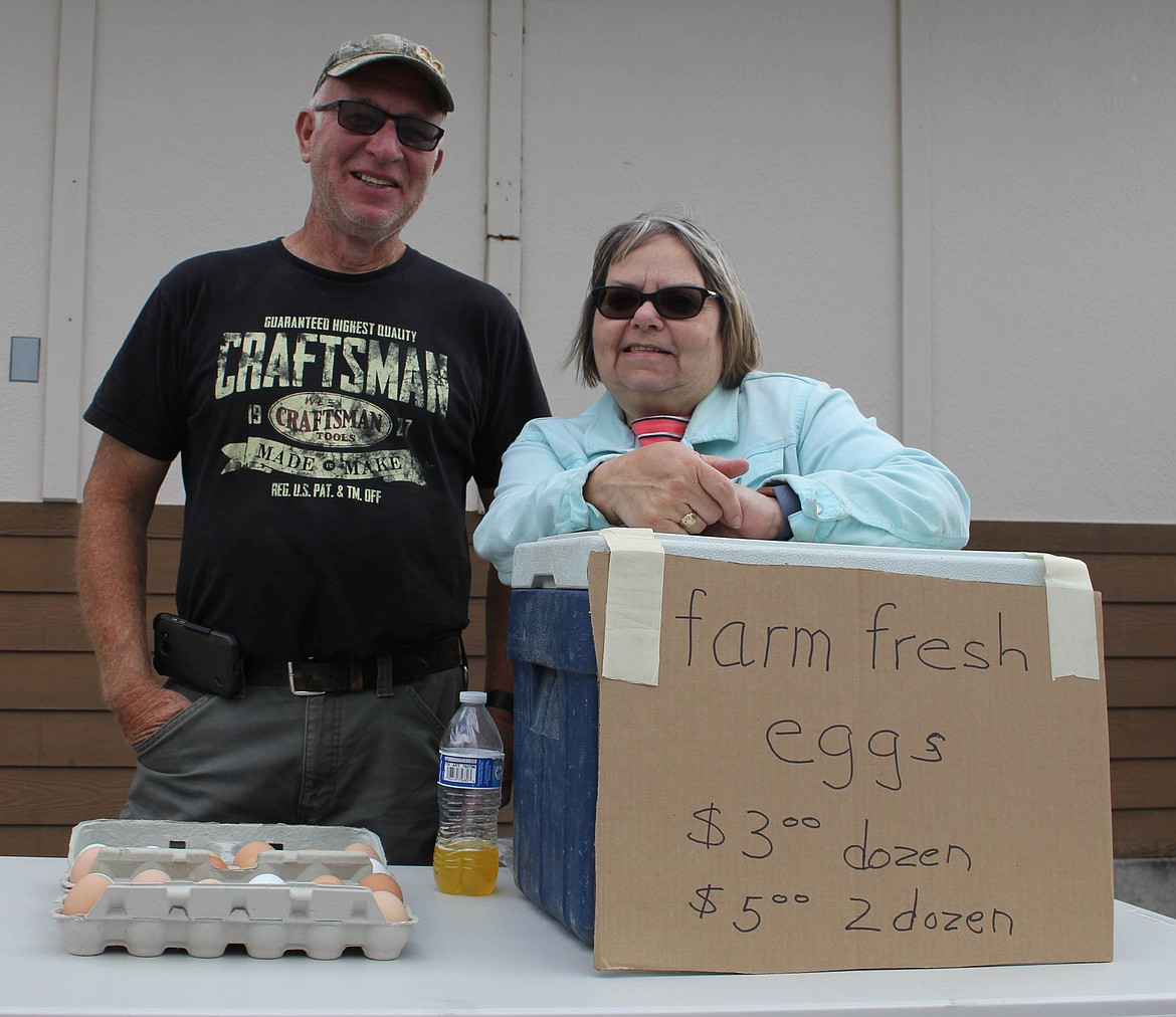 Frenchtown residents Jerry and Doris Lambert sell farm fresh eggs at the market. (Maggie Dresser/Mineral Independent)