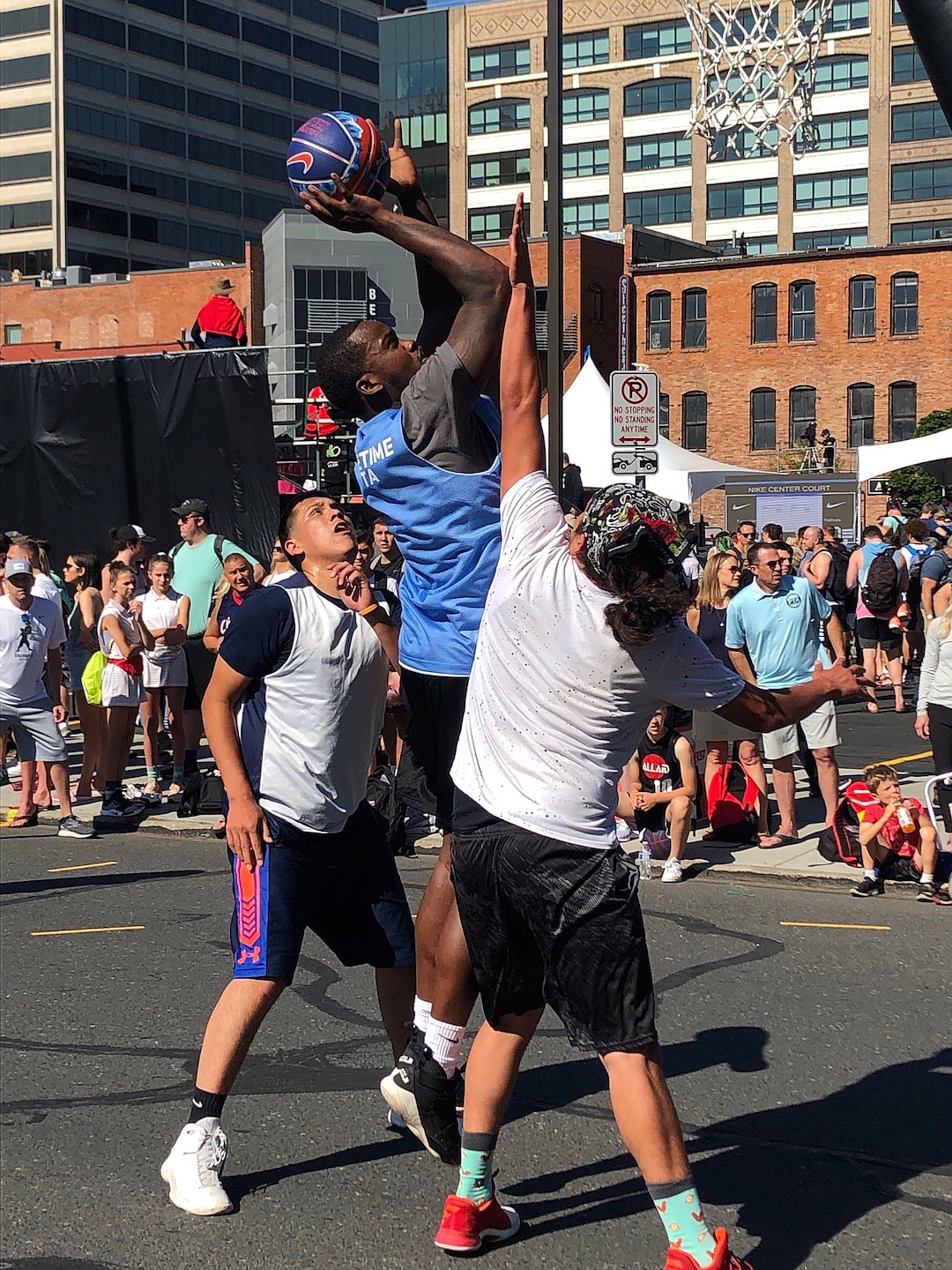 JASON ELLIOTT/Press
Showtime PTA's Shi Blake puts back a shot during an opening round Elite Division game at Hoopfest in Spokane on Saturday.