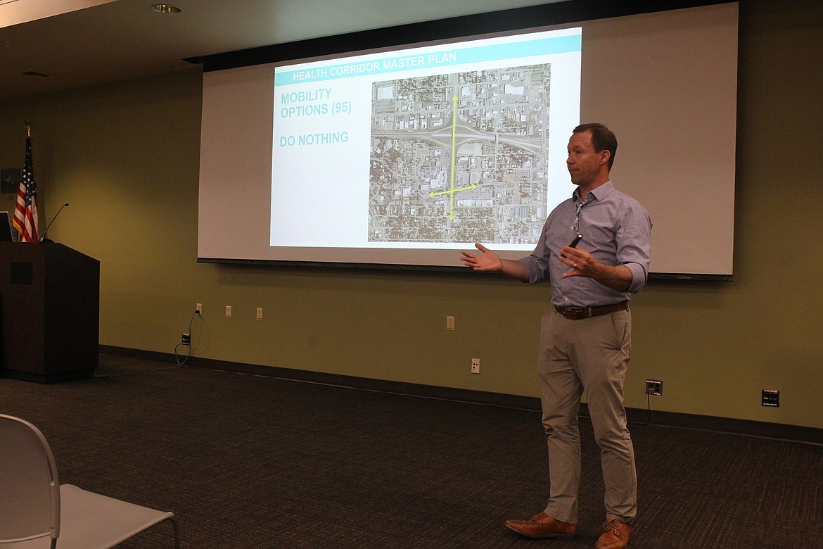 Doug Bisson of HDR explains the idea behind a general outline of what a proposed Coeur d&#146;Alene Health Corridor could look like, one of four opening up for public input at www.ignitecda.org today at noon. (CRAIG NORTHRUP/Press)