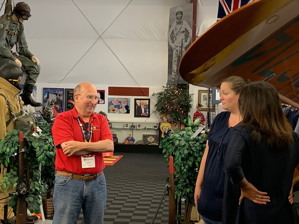 Volunteer Paul Nowaske shares memories of Forrest and Pam Bird with Bird Museum director Rachel Riddle Schwam and visitor Rini Paiva, of the National Inventors Hall of Fame - which inducted Forrest Bird in 1995 (SHOLEH PATRICK/Press).