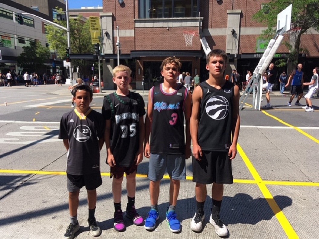 (Photo courtesy of REGAN PLUMB)
The Ball Brothers from Sandpoint, which consisted of Tyler Engelson, Miles Landrum, Max Frank and Hunter Garcia, finished second in their eighth grade bracket during Hoopfest. After losing its first game, the team battled battling back through the consolation bracket with a five-game winning streak &#151; including a revenge game against the Vicroy team that bounced them, from the winners bracket &#151; to make the championship game. The team finished 5-2.