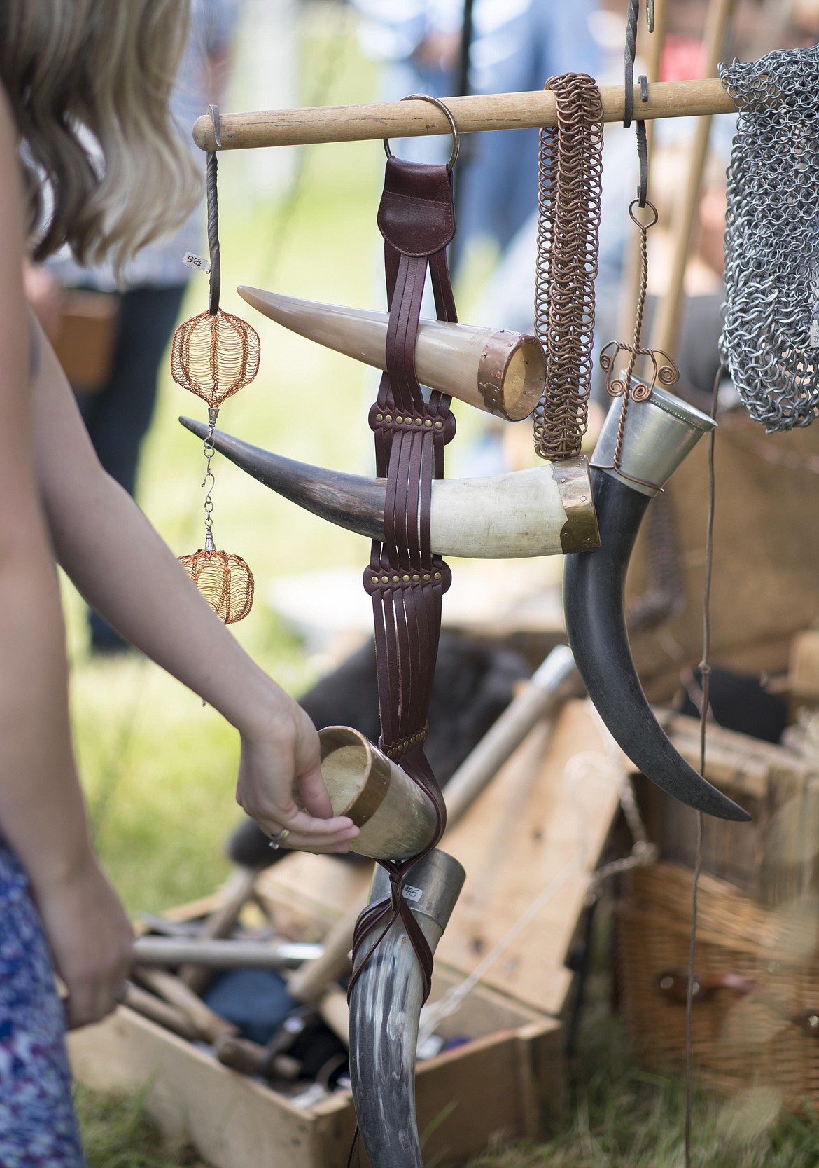 An assortment of trinkets, crystals, horns and axes on display for sale at a vendor during the Yaak School's 7th Annual Arts and Crafts Fair, Saturday. (Luke Hollister/The Western News)