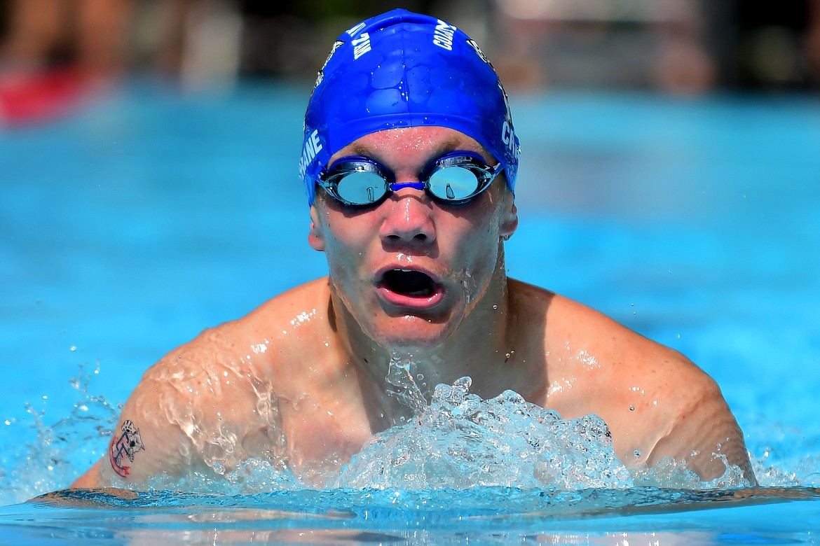 Tristan Crane swims the breaststroke leg of the 200 medley relay. (Jeremy Weber photo)