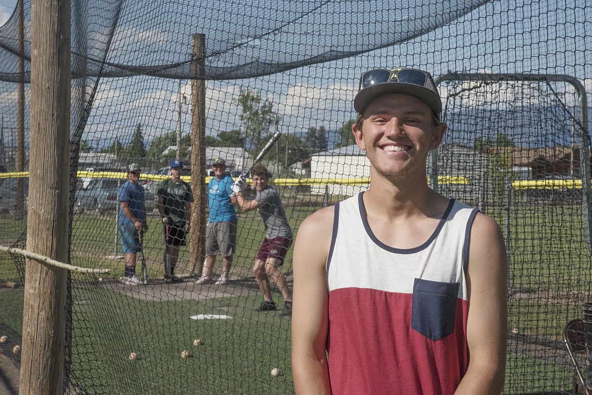 MISSION VALLEY Mariners Izyk Gillingham poses during batting practice with the rest of his Mission Valley Mariners teammates. Gillingham, is just one of the Mariners that have aspirations to play collegiate baseball, and currently has one more year of eligiblity to play American Legioon baseball. (Photo by Marla Hall/Special to the Leader)