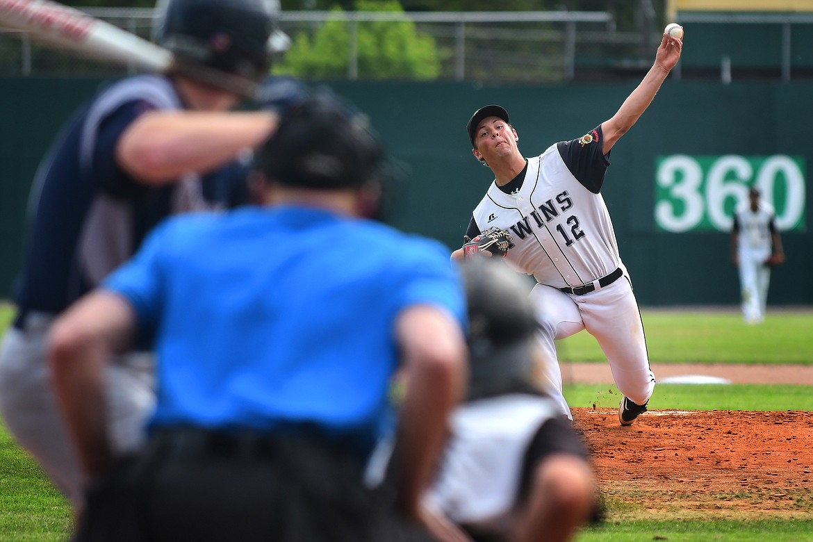 Glacier Twins pitcher Forest Kobelt delivers a pitch in the first inning against Missoula. (Jeremy Weber/Hungry Horse News)