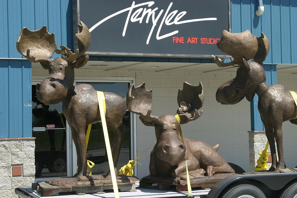 Terry Lee created Mudgy Moose, from Susan Nipp&#146;s children&#146;s story &#147;Mudgy and Millie.&#148; Children and visitors love to climb on Mudgy statues throughout the city, so Lee has to restore them every spring. (Terryleeart.com)