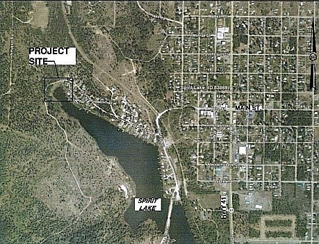 The dam built in 1908 that will be replaced is at the far northern tip of the Spirit Lake just west of the city. (Courtesy map)