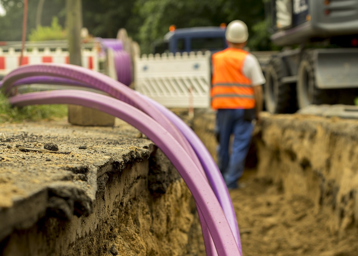 Workers prepare to lay line for underground fiber-optic internet. Intermax announced it will wire each home in the Brookshire Development in Rathdrum with Gigabit-speed fiber. (Photo courtesy of Mike Kennedy)