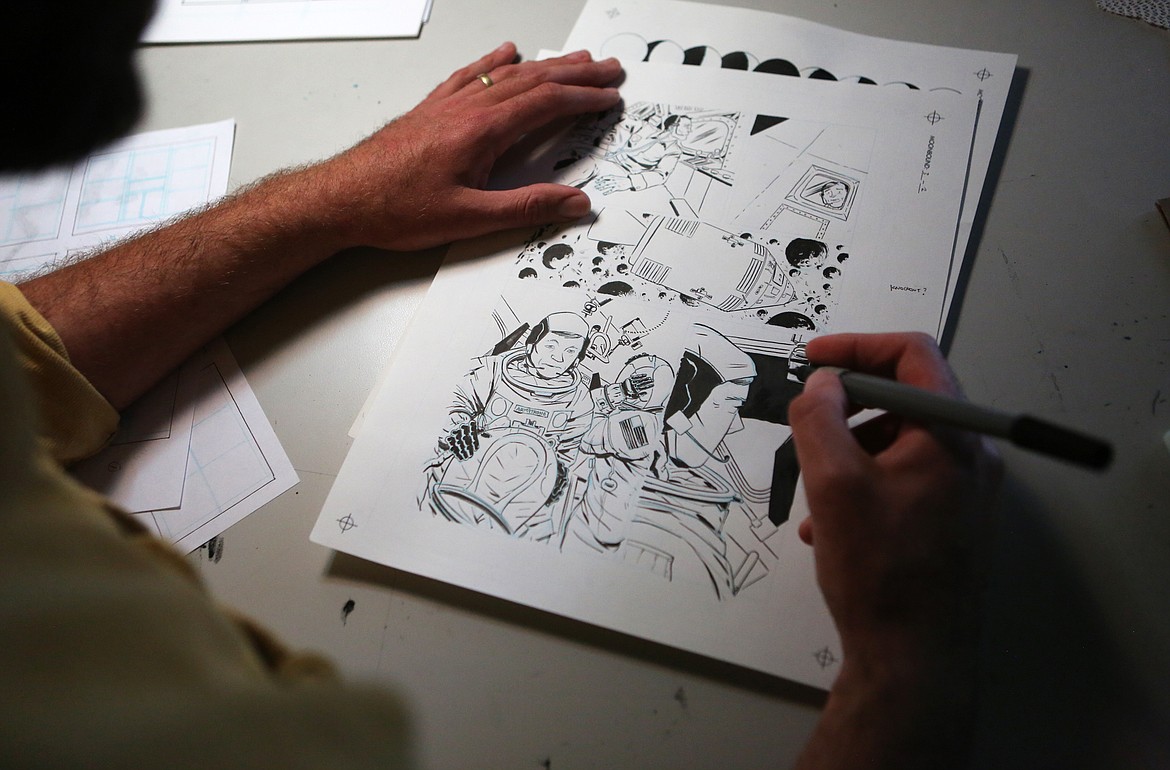 Fetter-Vorm works on an illustration in his Somers studio. (Mackenzie Reiss/Daily Inter Lake)