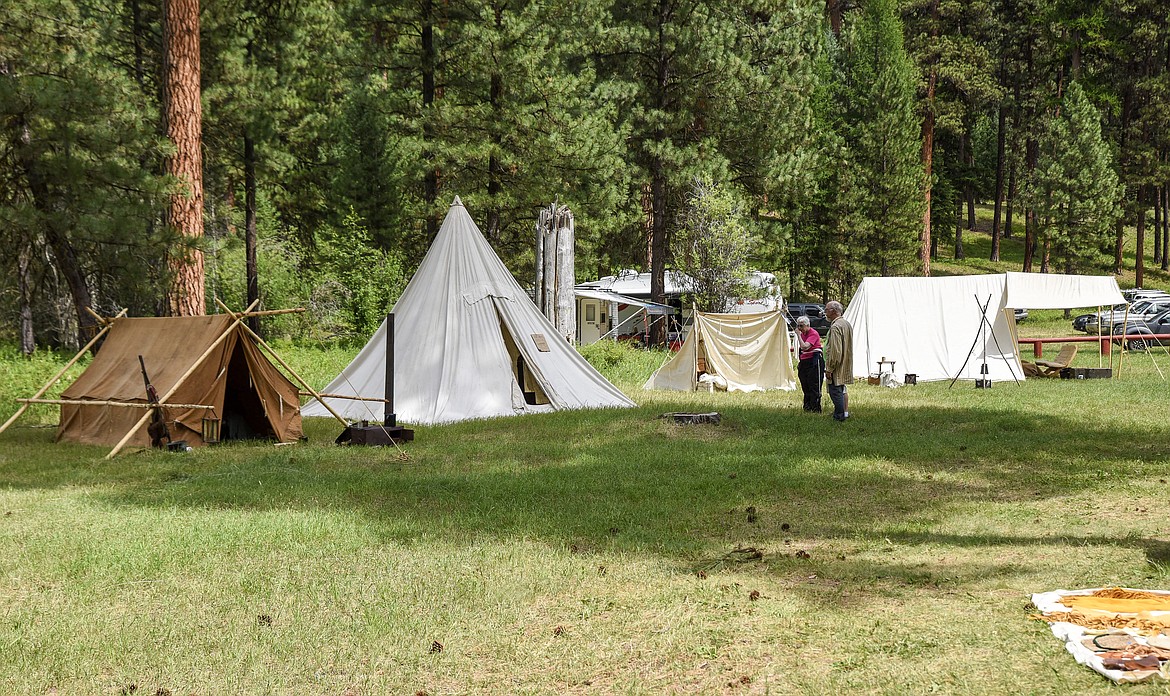 A variety of tents and shelters on display at the Two Rivers Rendezvous Saturday. (Ben Kibbey/The Western News)