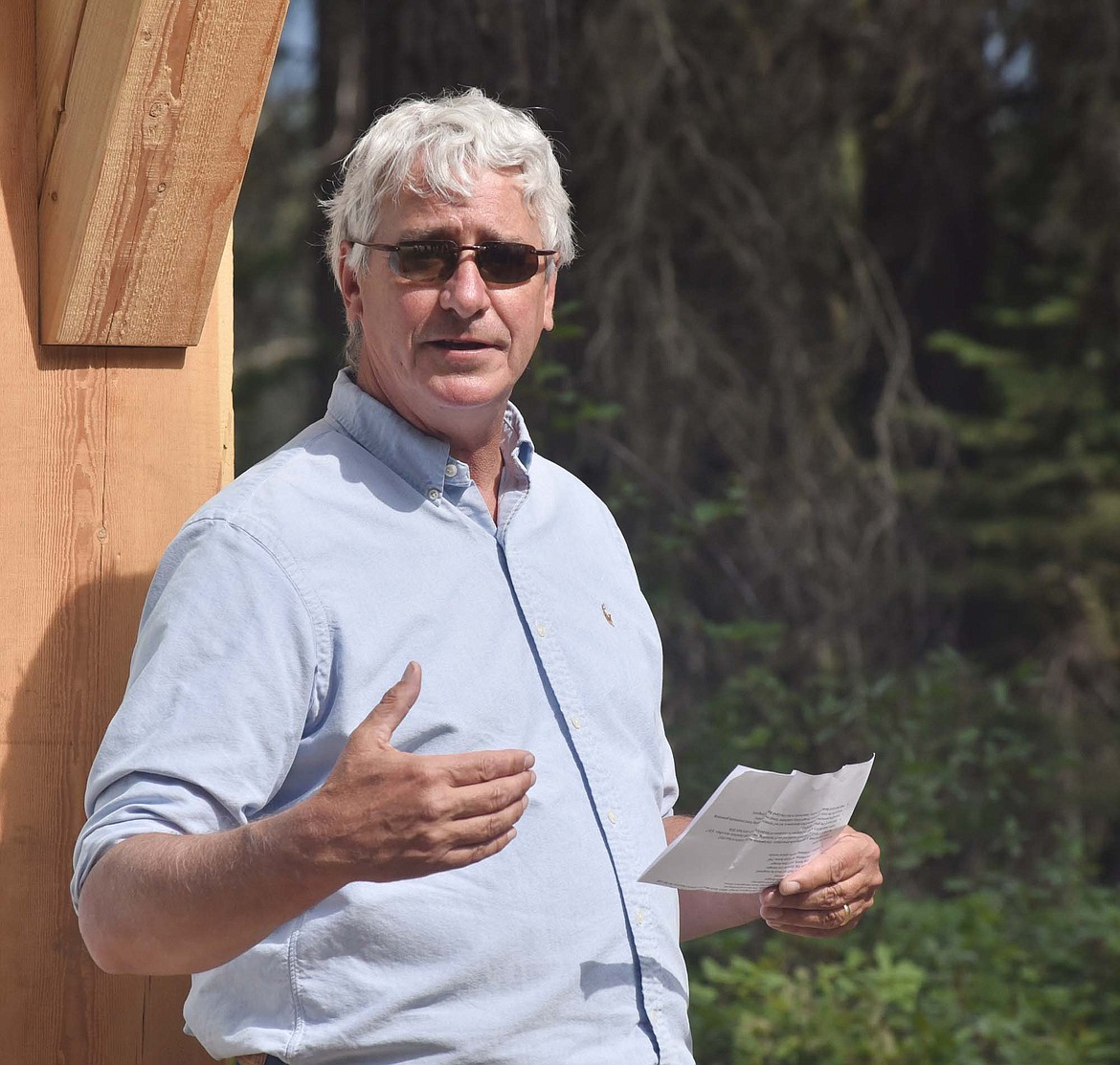 John Tubbs, director of the Montana Department of Natural Resources and Conservation, speaks last week during a gathering celebrating the completion of the Stillwater Forest Conservation Easement, which returned roughly 13,400 acres of forestland to state control. (Heidi Desch/Whitefish Pilot)