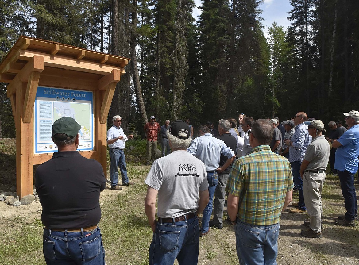 A gathering last week along Upper Whitefish Road in the Stillwater State Forest celebrated the completion of the Stillwater Forest Conservation Easement, which returned roughly 13,400 acres of forestland to state control. (Heidi Desch/Whitefish Pilot)