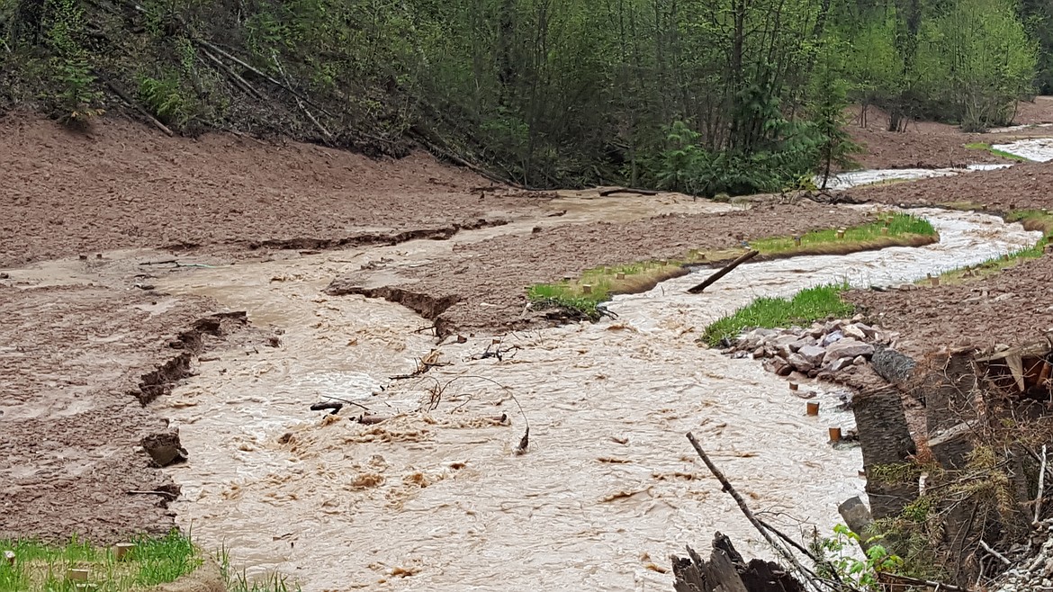 The massive tailings area at Flat Creek on May 9, 2018 during peak spring runoff. The deep snowpack from the winter caused flooding which resulted in sedimentation reentering the watershed. (Courtesy photo)