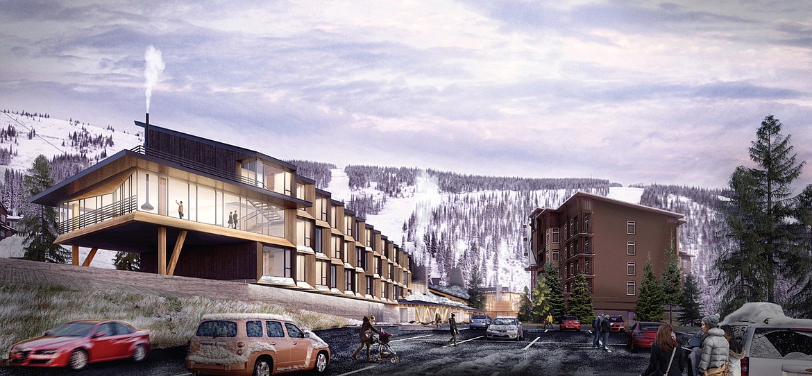 (Courtesy illustration)
A season of development is in full swing at Schweitzer Mountain Resort with construction beginning on a 30-unit, ski in/ski out boutique hotel directly adjacent to the existing Selkirk Lodge. Above, an artist&#146;s rendition of the front view of the hotel.