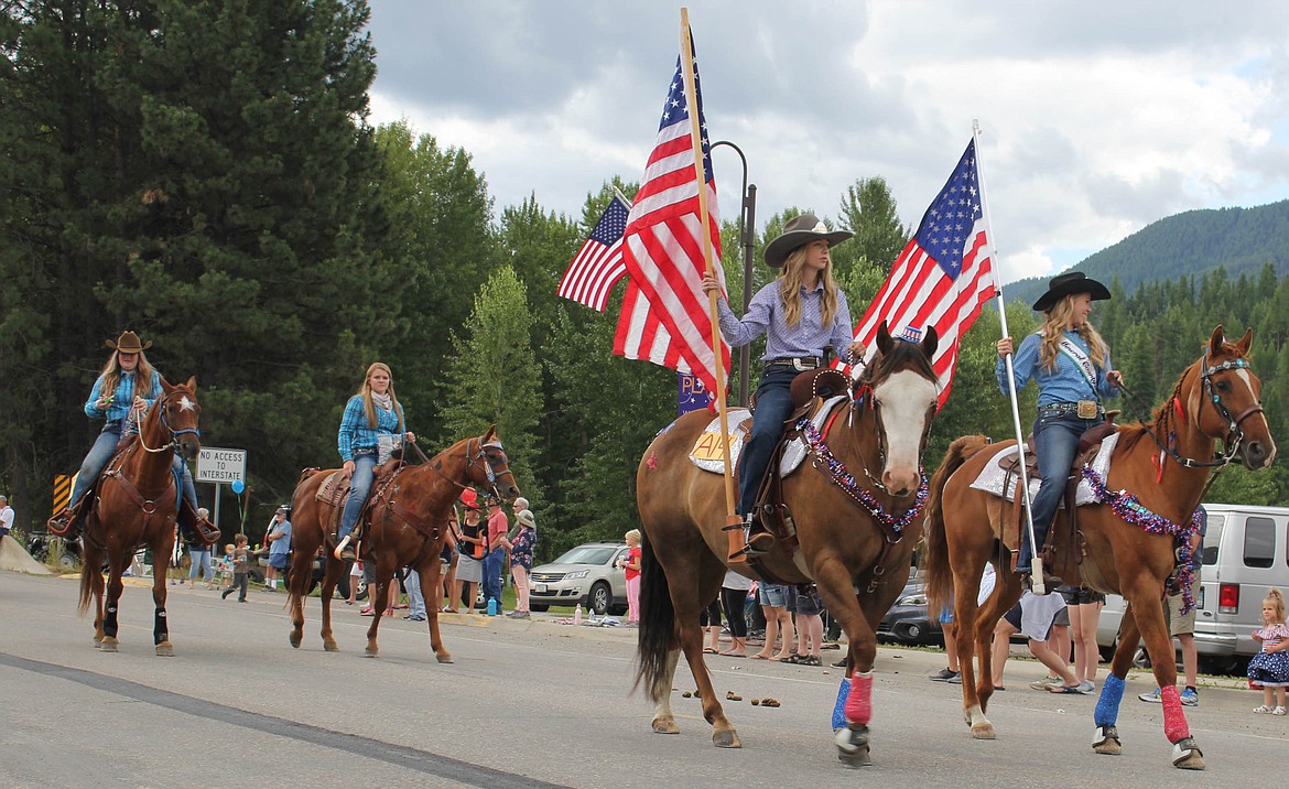 Rodeo Princess Darby Haskins and Rodeo Queen Emma Hill appeared in the 2019 Fourth of July Parade in St. Regis. (Maggie Dresser/Mineral Independent)