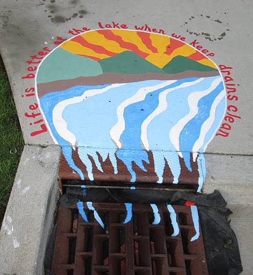 The city of Coeur d'Alene's first completed storm drain artwork, a masterpiece by Julie Rae Clark that hopes to send a message to preserve the area's environment through storm drain vigilance. (Courtesy of the city of Coeur d'Alene)