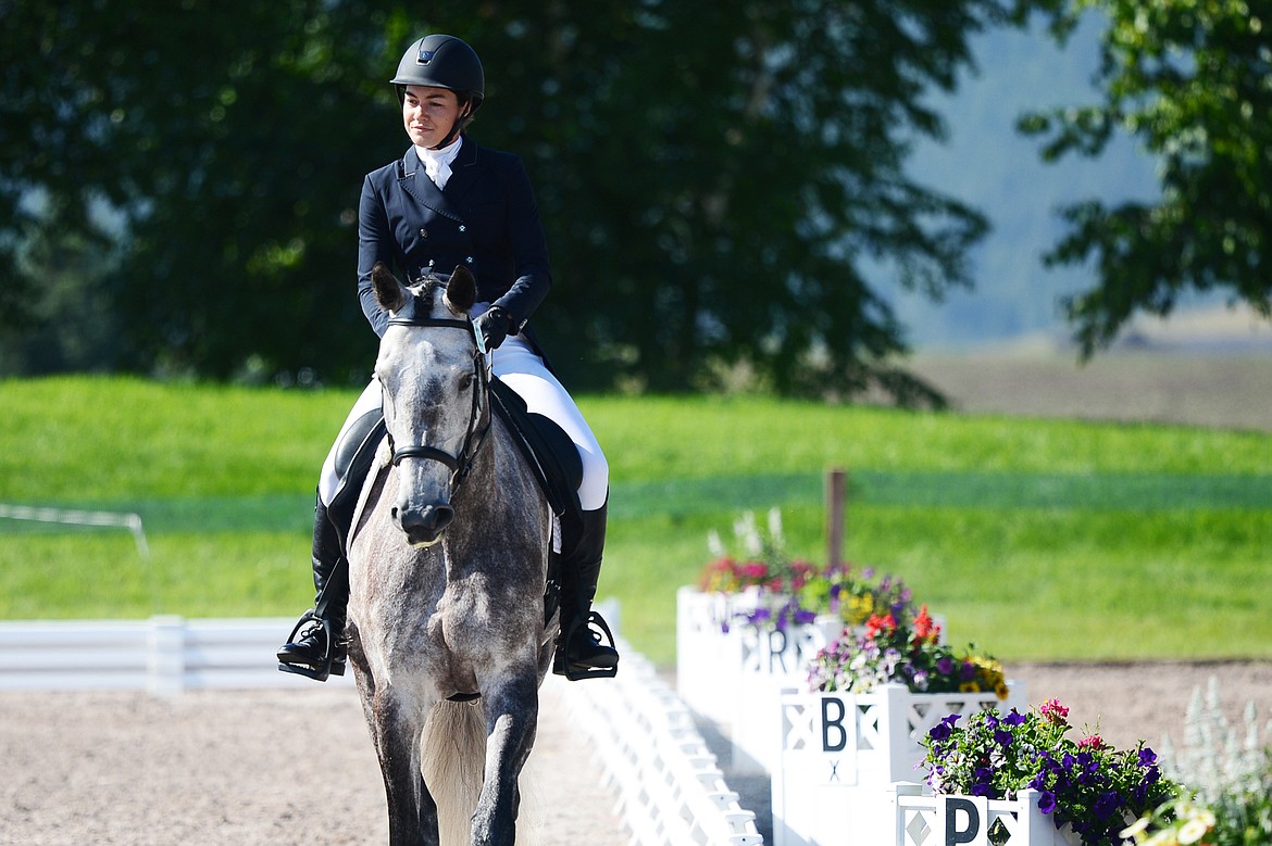 Cassie Weber rides Minnie in the CCI2*-L dressage division at The Event at Rebecca Farm on Thursday. (Casey Kreider/Daily Inter Lake)