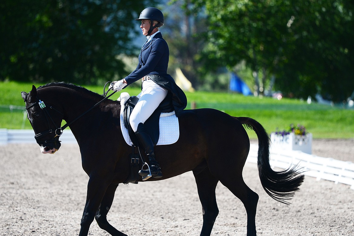 Karen O&#146;Neal rides Ebenholtz in the CCI2*-L dressage division at The Event at Rebecca Farm on Thursday. (Casey Kreider/Daily Inter Lake)