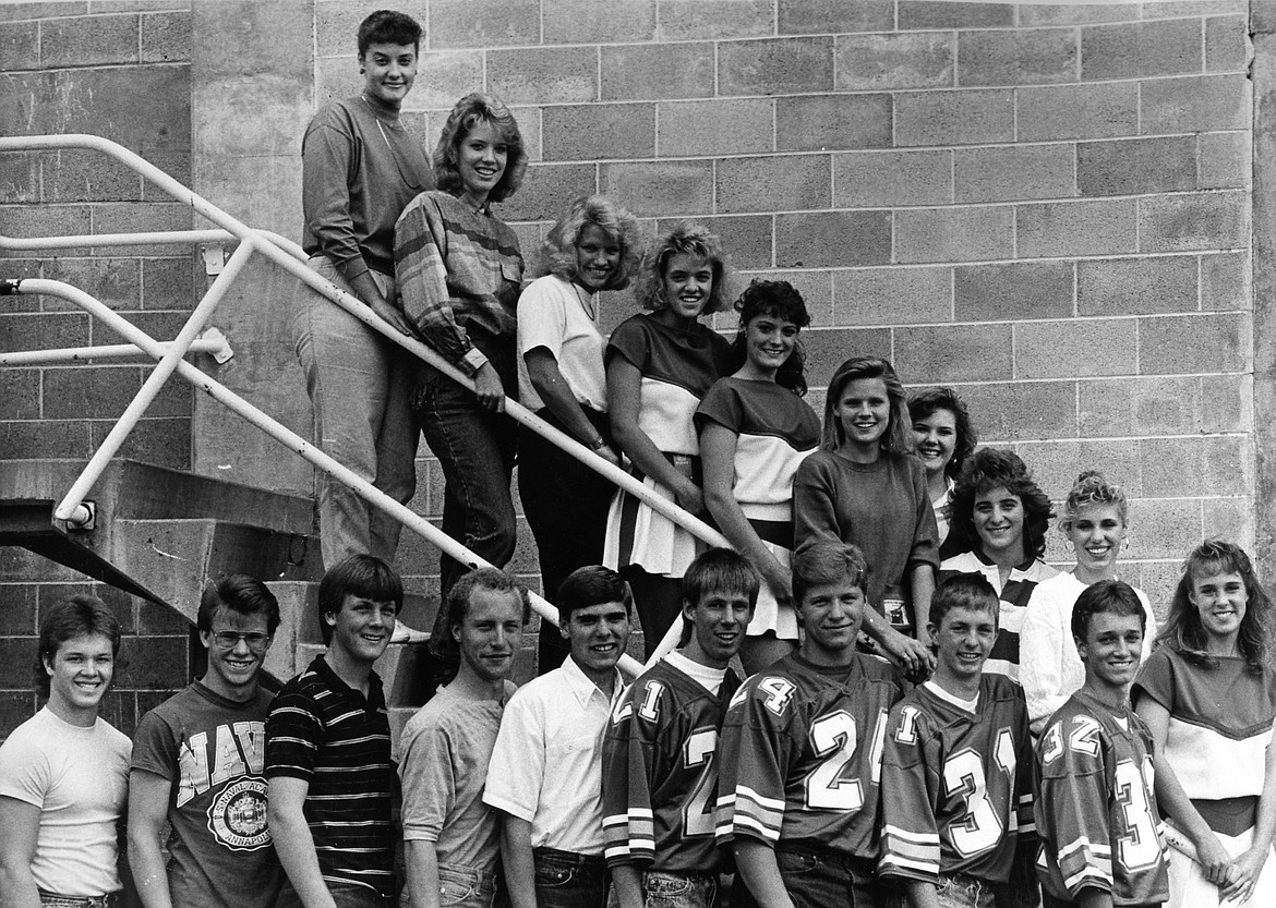 The 1998-99 CFHS Sonifers. On the stairs, from left, are Tana Bair, Amy Bair, Heidi Almos, Kim White, Lara Henderson, Cami Renfrow, Shannon Trenkle, Margaret Goeppinger, Melanie Moody and Heidi Campbell. In the front are Dan Tintzmean, Jason Anderson, Travis Almos, Ty Campbell, Ken Toole, Kent Blair, Chris Schlegel, Jason Moser and Brent Duval.