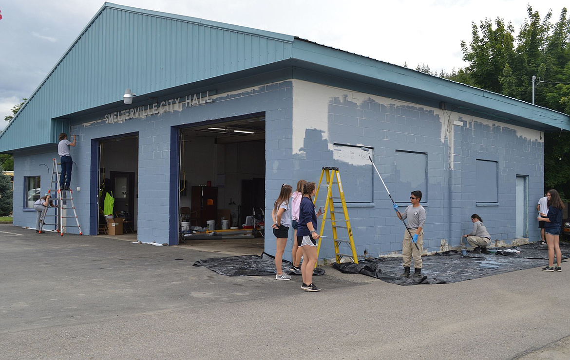 Courtesy photo
Smelterville City Hall hadn&#146;t had any exterior work done to it in more than 20 years before the kids from Idaho Servant Adventures helped paint the building and give it a fresh new look.