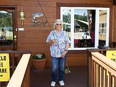 Ina Chapman of Troy won the first-pick in the Troy Volunteer Fire Department raffle, choosing the custom-built fly rod from Steve at Shoo Fly Fishing Co. It was a Batson/Revelation, 9-foot, 5-Weight, four-piece fly rod with a Stone Creek R-A2 reel valued at $600. (Courtesy photo)