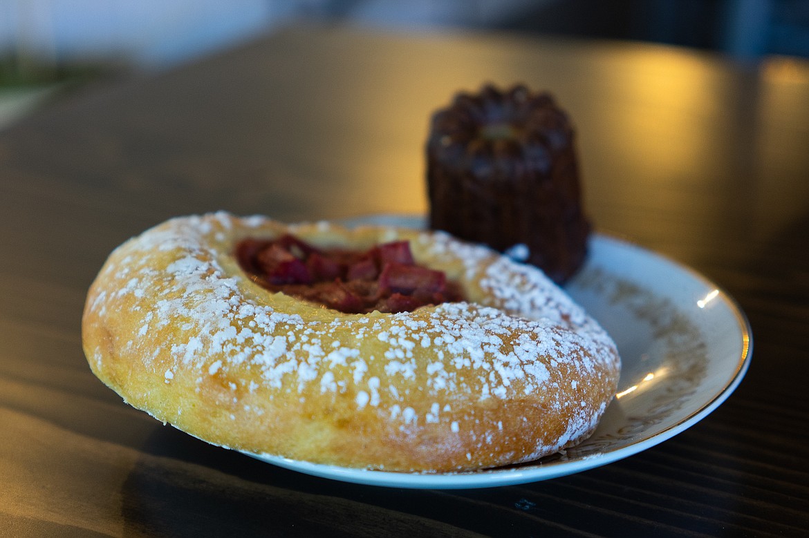 A rhubarb brioche and canal&eacute; at Fleur Bake Shop.