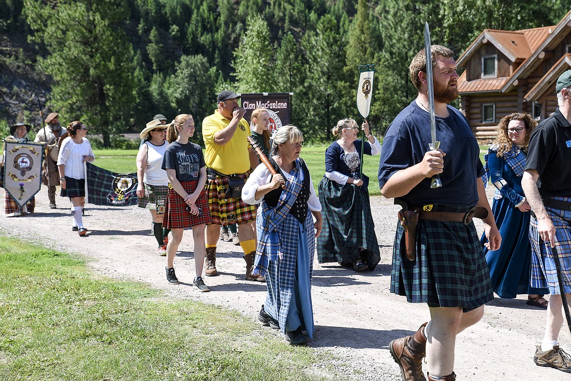 The Entry of Clans heads into the gathering area, Saturday at the Kootenai Highland Gathering and Celtic Games. (Ben Kibbey/The Western News)
