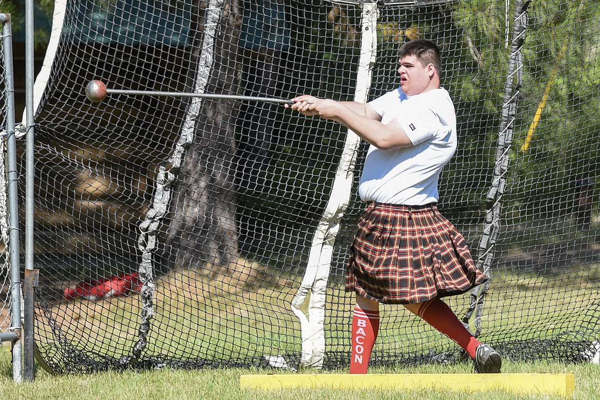 Kye Wallis, from Victor, Montana, competes in the hammer throw Saturday at the Kootenai Highland Gathering and Celtic Games. (Ben Kibbey/The Western News)