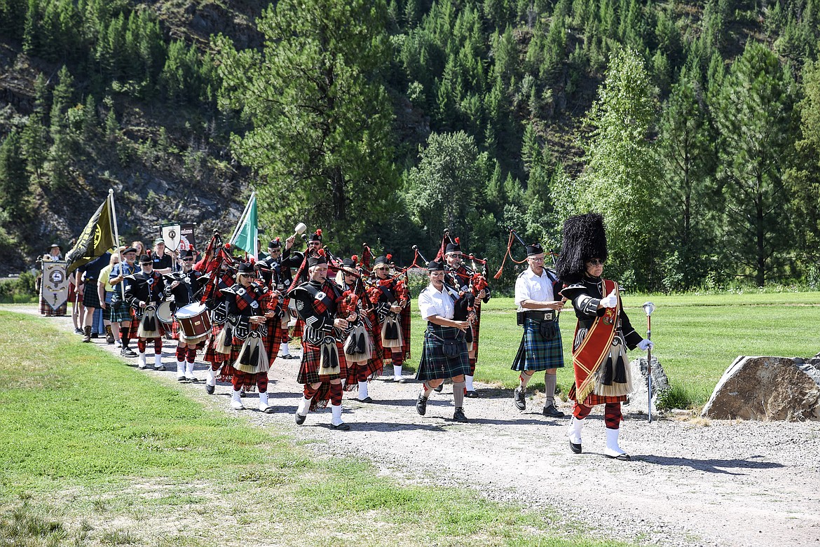 The Montana Highlanders lead out the Entry of Clans, Saturday at the Kootenai Highland Gathering and Celtic Games. (Ben Kibbey/The Western News)