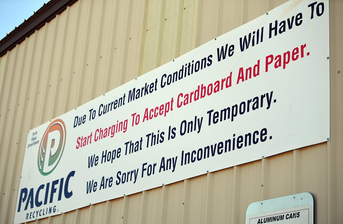 A sign at Pacific Steel and Recycling announces that soon there will be a charge to accept paper and cardboard products.(Brenda Ahearn/Daily Inter Lake)