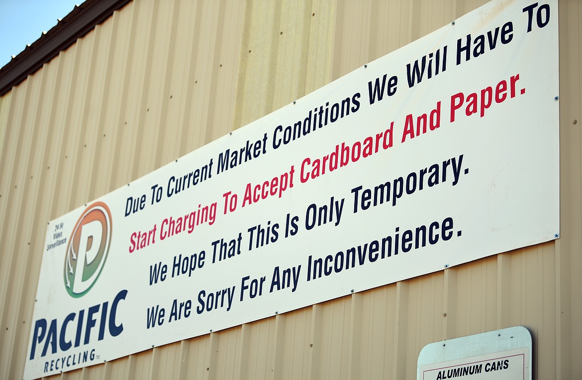 A sign at Pacific Steel and Recycling announces that soon there will be a charge to accept paper and cardboard products.(Brenda Ahearn/Daily Inter Lake)