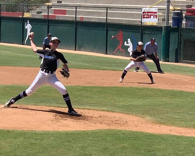 KALE FENTER/Special to the Press
Coeur d&#146;Alene Little League pitcher Travis Usdrowski delivers a pitch during a semifinal game in the Northwest Regional tournament on Thursday in San Bernardino, Calif.