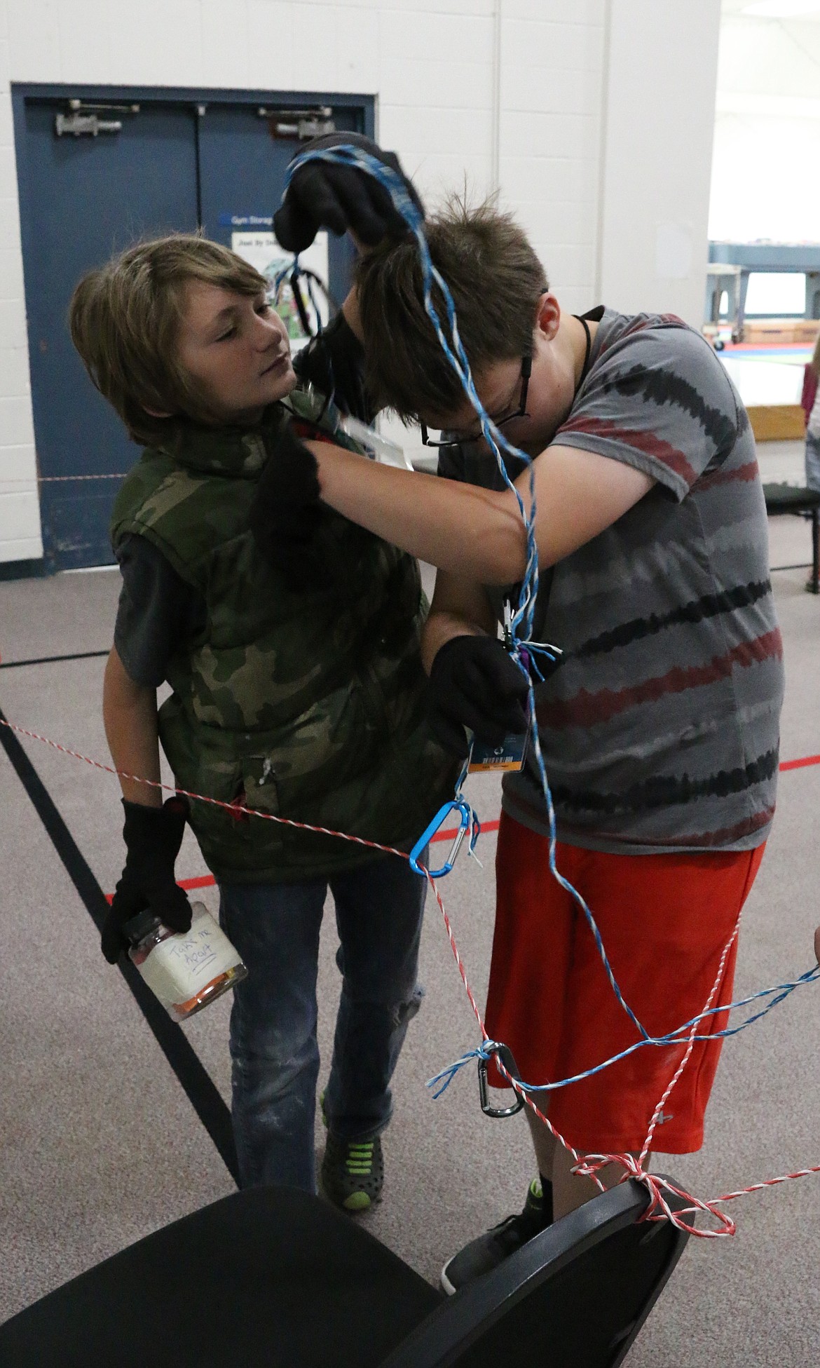 (Photo by MARY MALONE)
A couple of youngsters learn to work together at the &#147;Working in Space&#148; station during Idaho Hill Elementary&#146;s Space Ranger Academy, a summer STEAM event held on July 18.