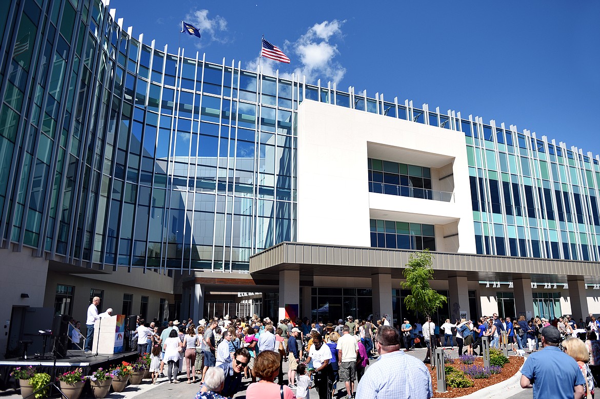 Visitors gather outside during a grand opening ceremony at Kalispell Regional Healthcare's new Montana Children's Medical Center on Saturday, June 29. (Casey Kreider/Daily Inter Lake)