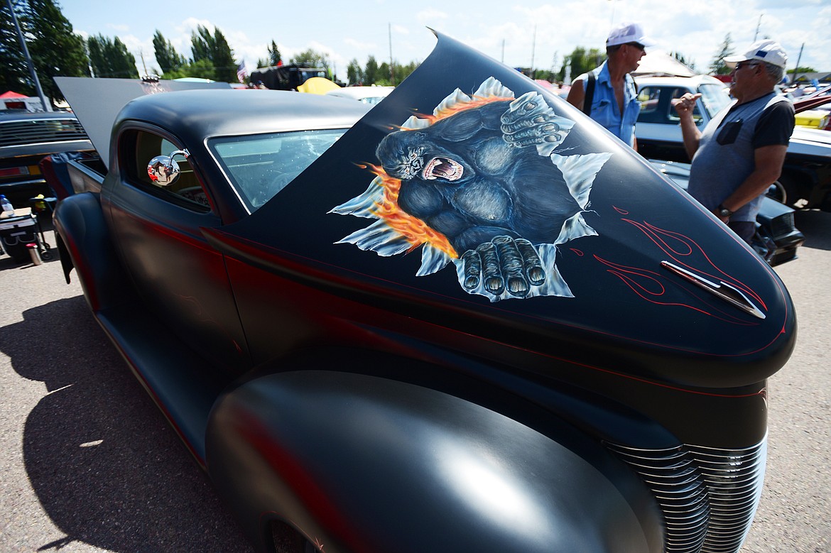 Hood detail of a 1940 Ford &#147;Kong&#148; with a six-liter diesel engine at the Evergreen Show &#145;n Shine at Conlin&#146;s Furniture in Evergreen on Saturday. (Casey Kreider/Daily Inter Lake)