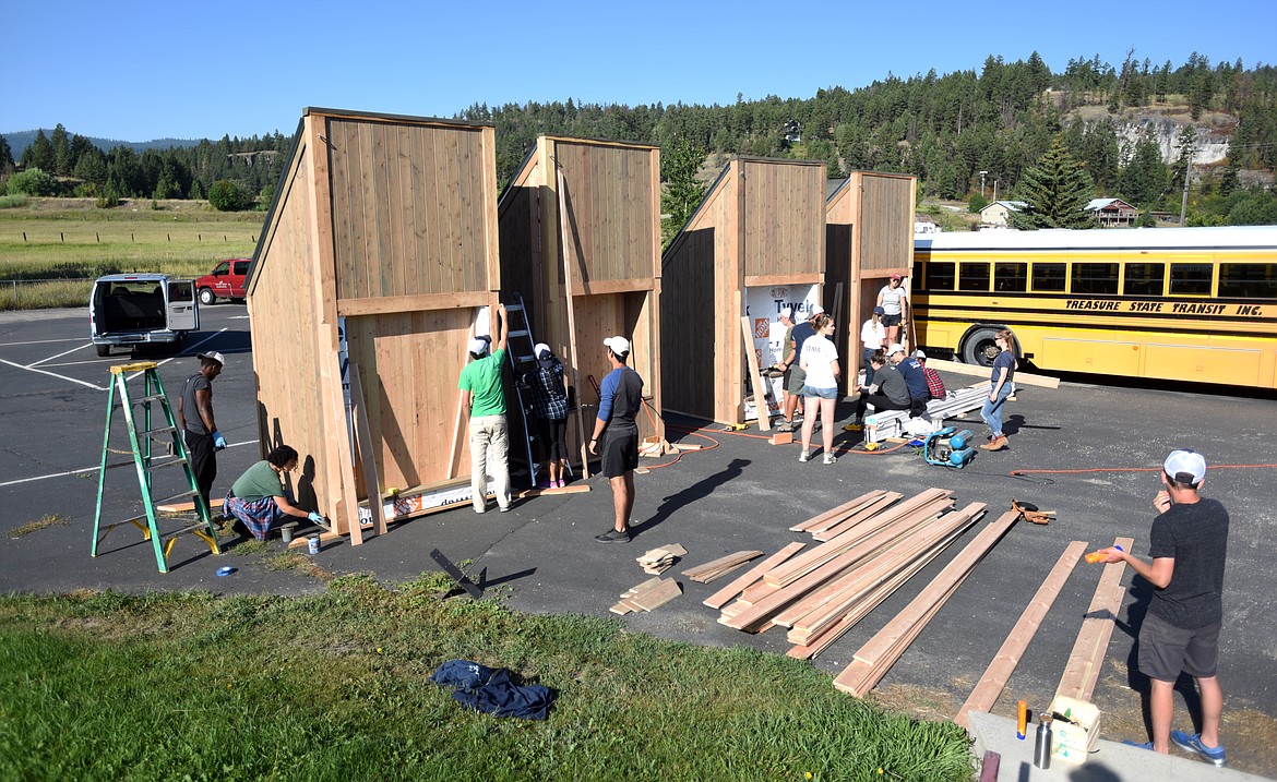 Overview student inters of 100 Fold Studio and the four storage units designed for the Somers Middle School. The units store playground toys and equipment, but will also serve as the four corners anchors of the game Nine Square In The Air.(Brenda Ahearn/Daily Inter Lake)