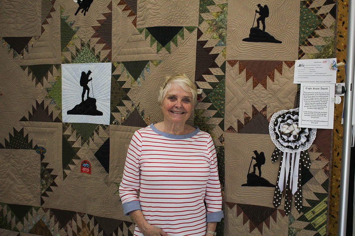 Cabin Fever Quilt Guild President Susan Charles won the Best in Show ribbon for her 500,000-stitch Eagle Scout Award quilt. (Maggie Dresser/Mineral Independent)
