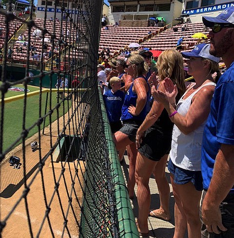 KALE FENTER/Special to the Press
Family and friends of the Coeur d&#146;Alene Little League stand and greet the team following Saturday&#146;s championship game of the Northwest Regional tournament in San Bernardino, Calif.