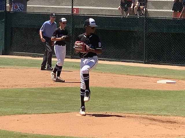 KALE FENTER/Special to the Press
Coeur d&#146;Alene pitcher Cason Miller winds up for a pitch during Saturday&#146;s Northwest Little League Regional championship game in San Bernardino, Calif.