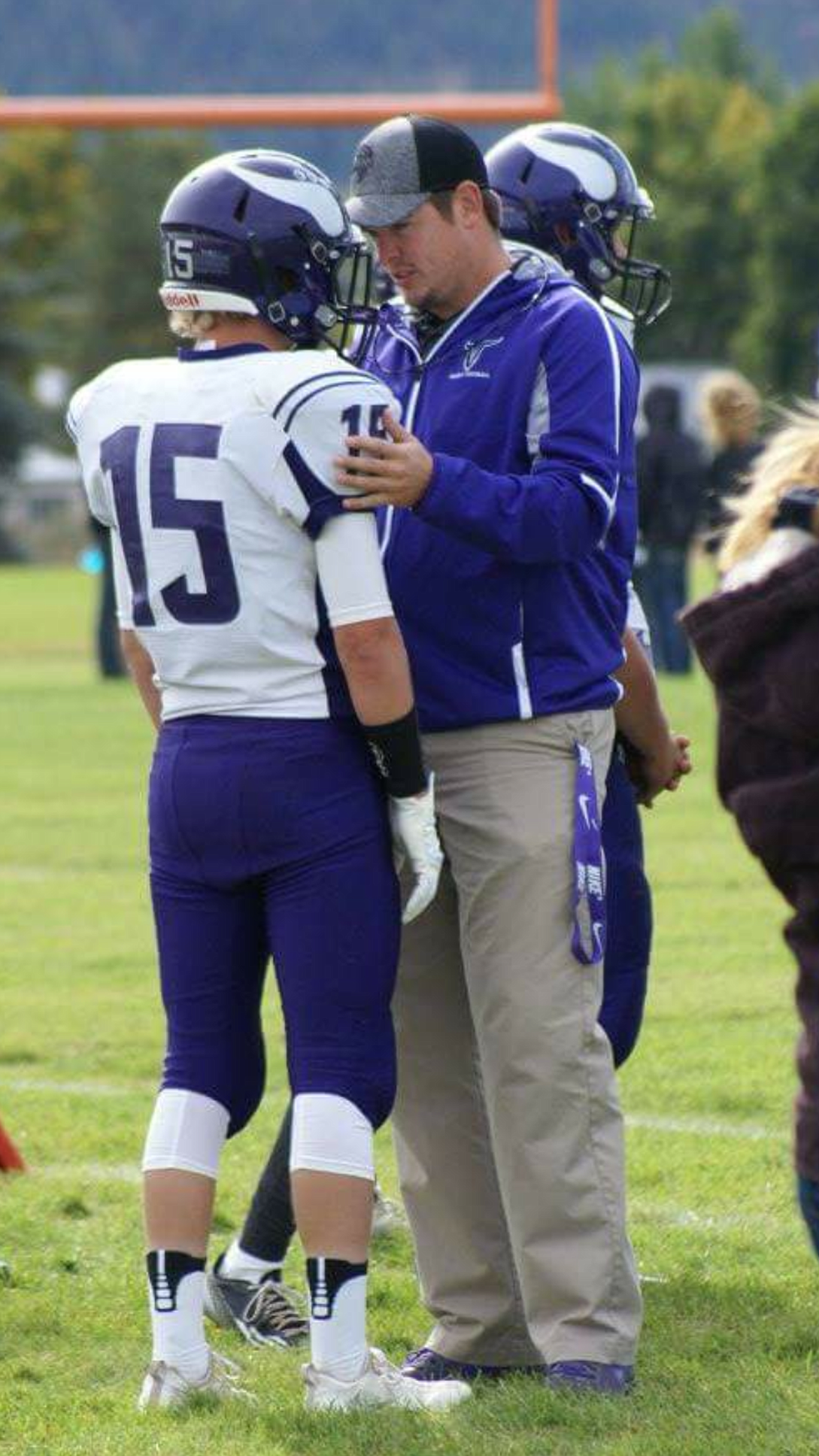 CHARLO HIGH School football coach Reese Cox talks to one of his players during last year&#146;s game. Cox, who is the new Charlo Vikings head coach, will take over for former Vikings coach Mike Krahn. This will be Cox&#146;s first-ever football coaching job, he has spent the previous two seasons as the Vikings&#146; assistant coach. (photo courtesy of Reese Cox)