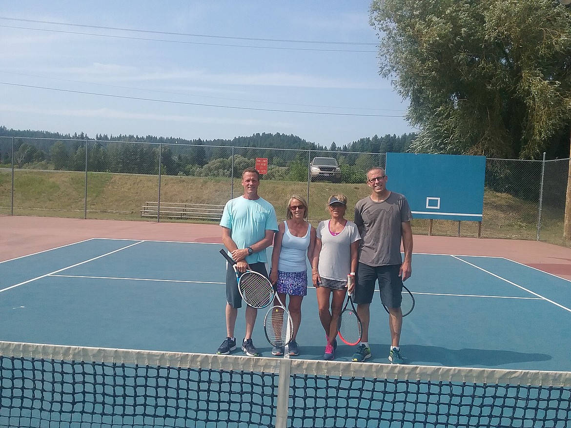 Courtesy photos
Finalists in the Don James Memorial Doubles Tournament, which took place Aug. 3, were Scott Fontenot of Troy, Mont., with partner Carey Cox of Bonners Ferry. Francis Danielek of Bonners Ferry and Dawn Mehta of Sandpoint.