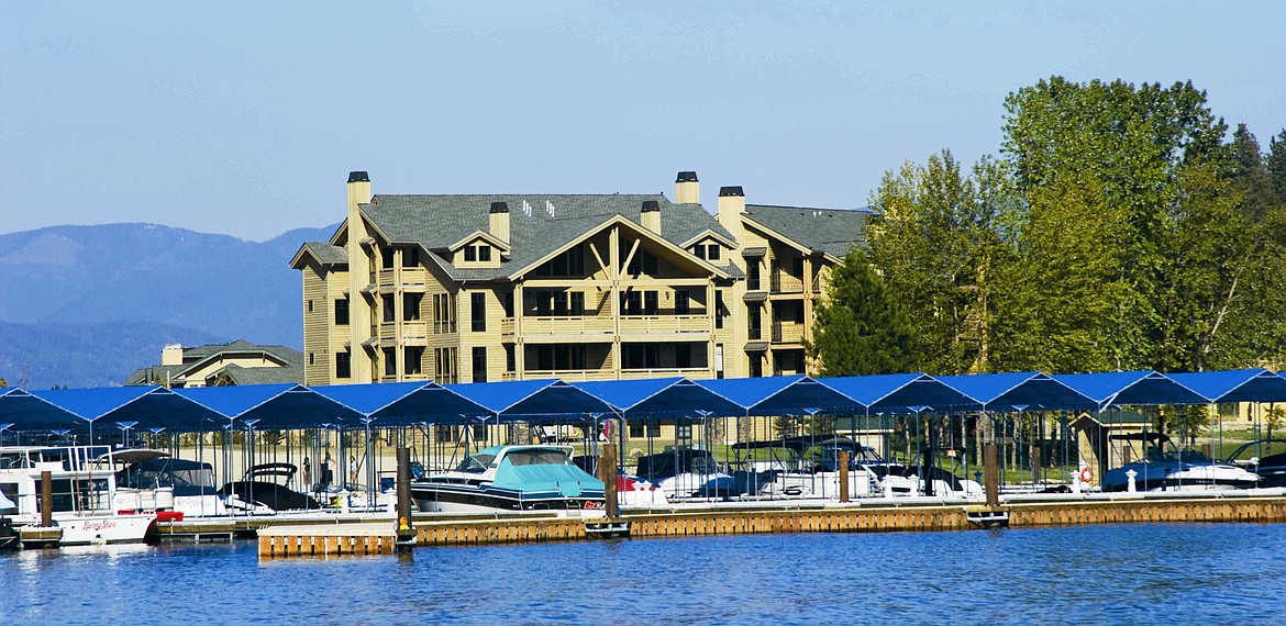 The expanded Marina Village at the Dover Bay Waterfront Community, located on the shores of Lake Pend Oreille.