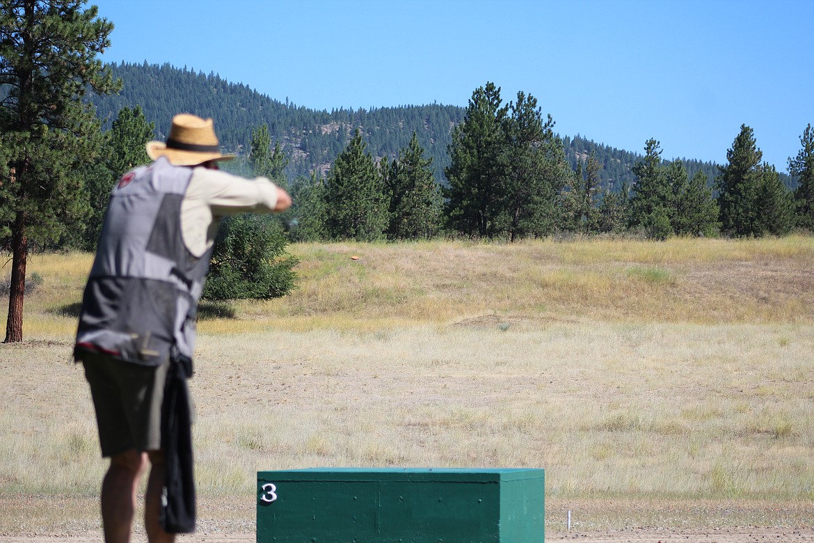 BILL BIALKOWSKY shooting at a clay in Sunday&#146;s ATA Trapshoot. (John Dowd/Clark Fork Valley Press)